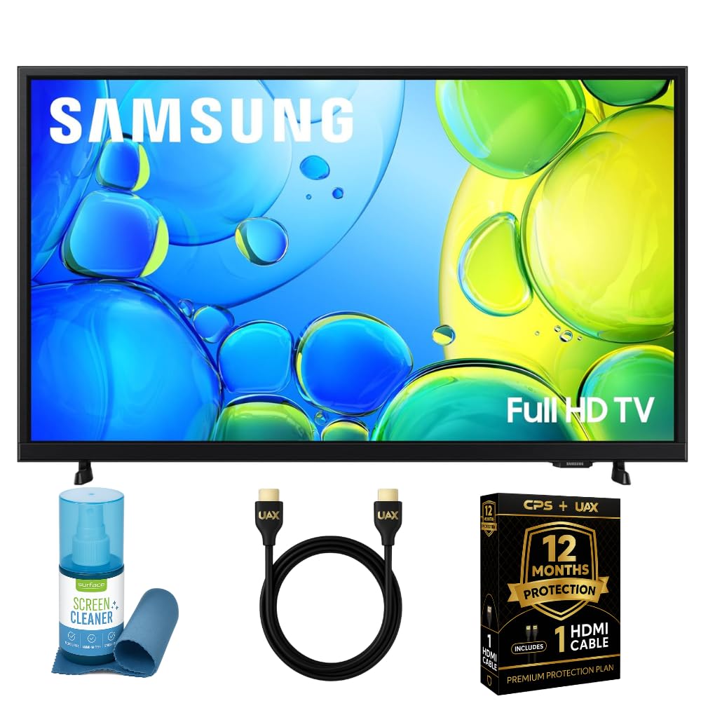 Samsung 32-Inch Smart LED TV Bundle – Full HD 1080p, HDR, Bluetooth, w/ 12 Month CPS Protection, AUX HDMI Cable, and Screen Cleaning with Microfiber Cloth.