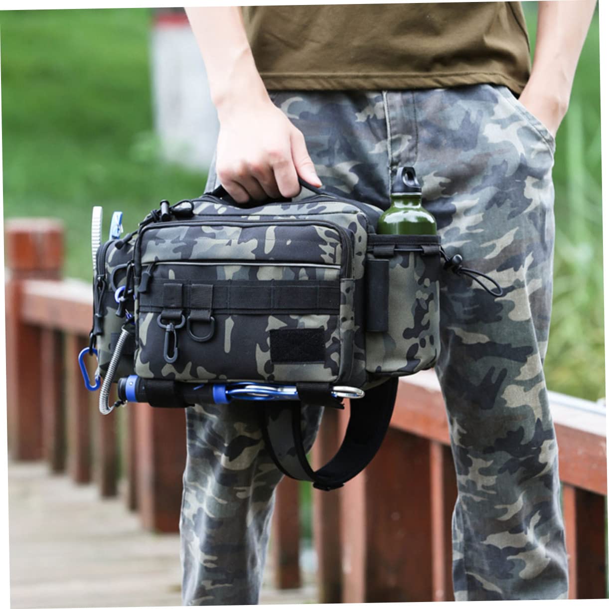 Garneck 1pezzi Borsa per Attrezzatura da Pesca Marsupio Multifunzionale Borsa Tracolla Resistente in Nylon Militare Cinghie Regolabili Adatto per Esterni e Pesca all Aperto