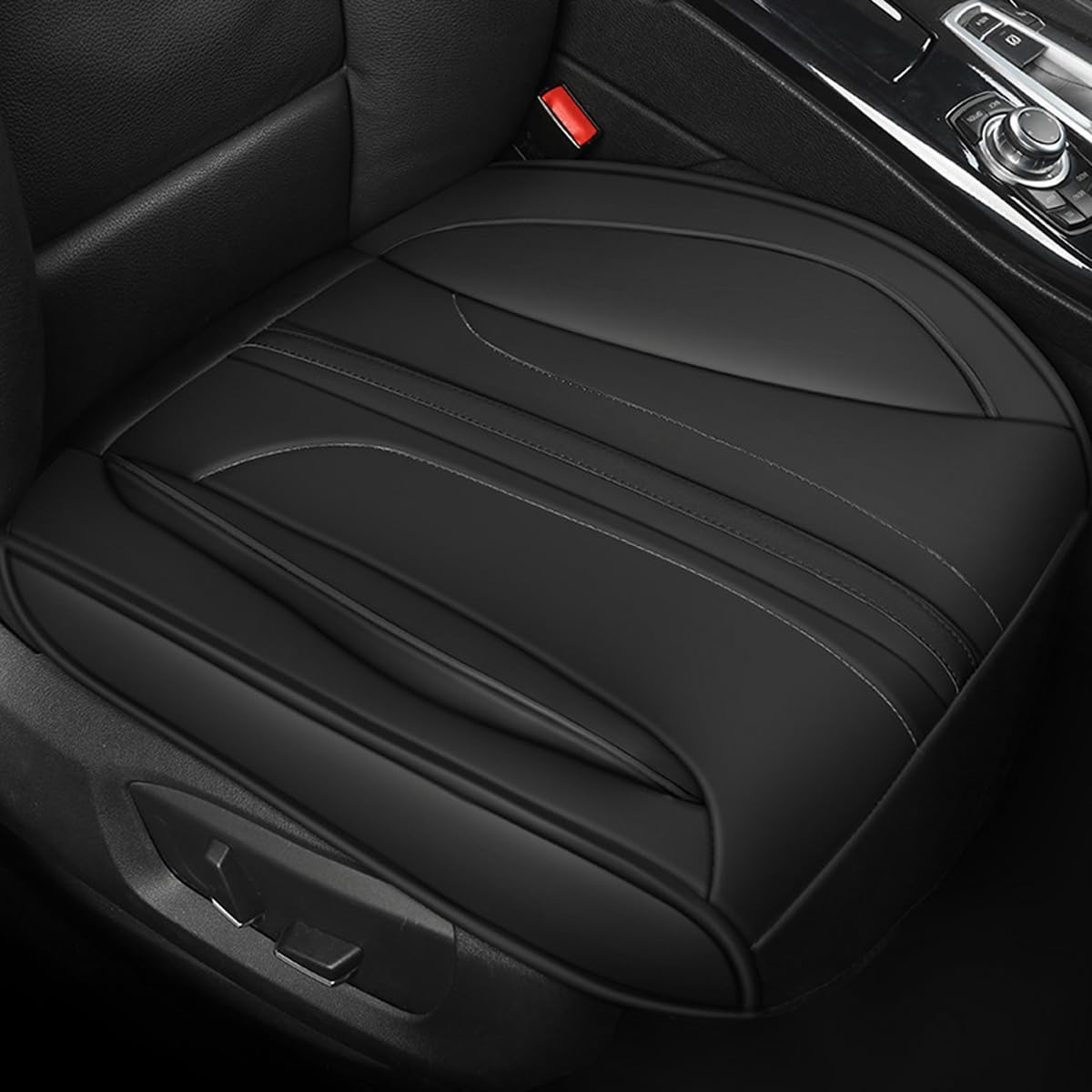 RAWAKORW 1Pcs Front Car Seat Cover Faux Leather Seat Covers,Universal Bottom Seat Covers for Cars, Anti-Slip, Storage Bags,Full Wrapping Edge Fits 90% of Vehicles(020#Black)