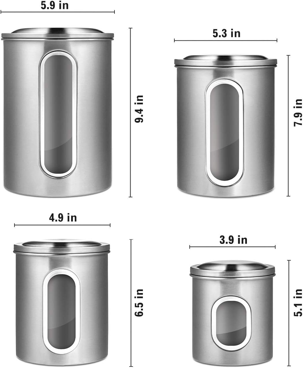 Onе-Dау Sаlе: Uр tо 80% оƒƒ Deppon 4-Piece Canister Set Stainless Steel with Airtight Lids and Plexi-Glass Window Large for Flour Sugar Tea Coffee Nuts Food Storage (Silver)