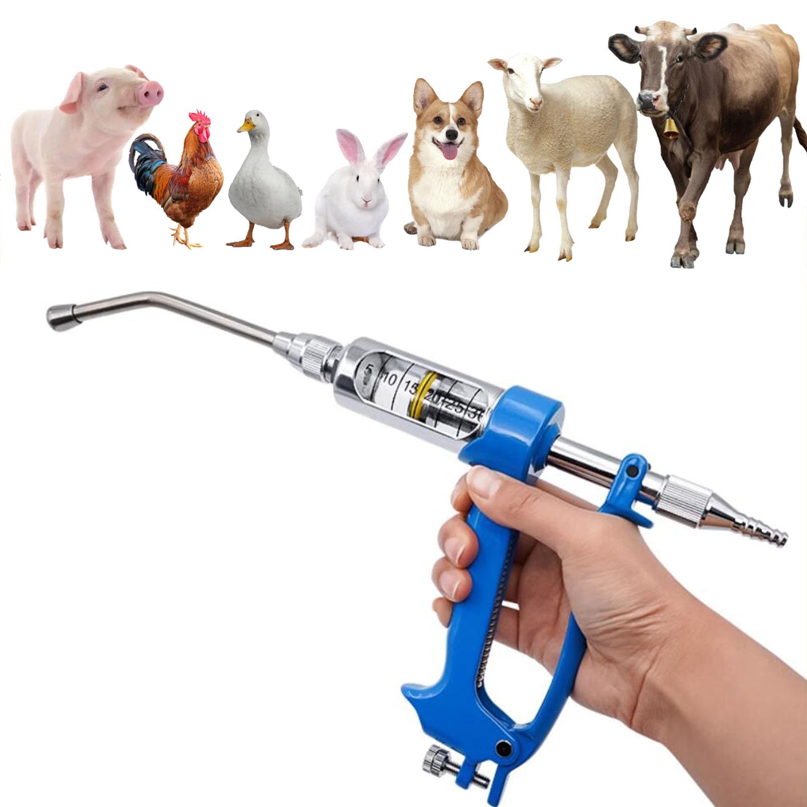 10ML Veterinary Medicine Dispenser, Sheep Drench Gun Adjustable Veterinary Metal Feeding Gun Continuous Drench Gun Dosing Device Feeding Tool, for Pig Cow, Sheep, Horse