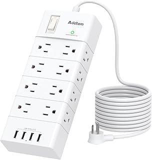 Power Strip Surge Protector - Addtam 16 Outlets(4-Side) and 4 USB Ports 5 Ft Flat Plug Extension Cord, Overload Surge Protection Outlet Strip, Wall Mount for Home, Office and More