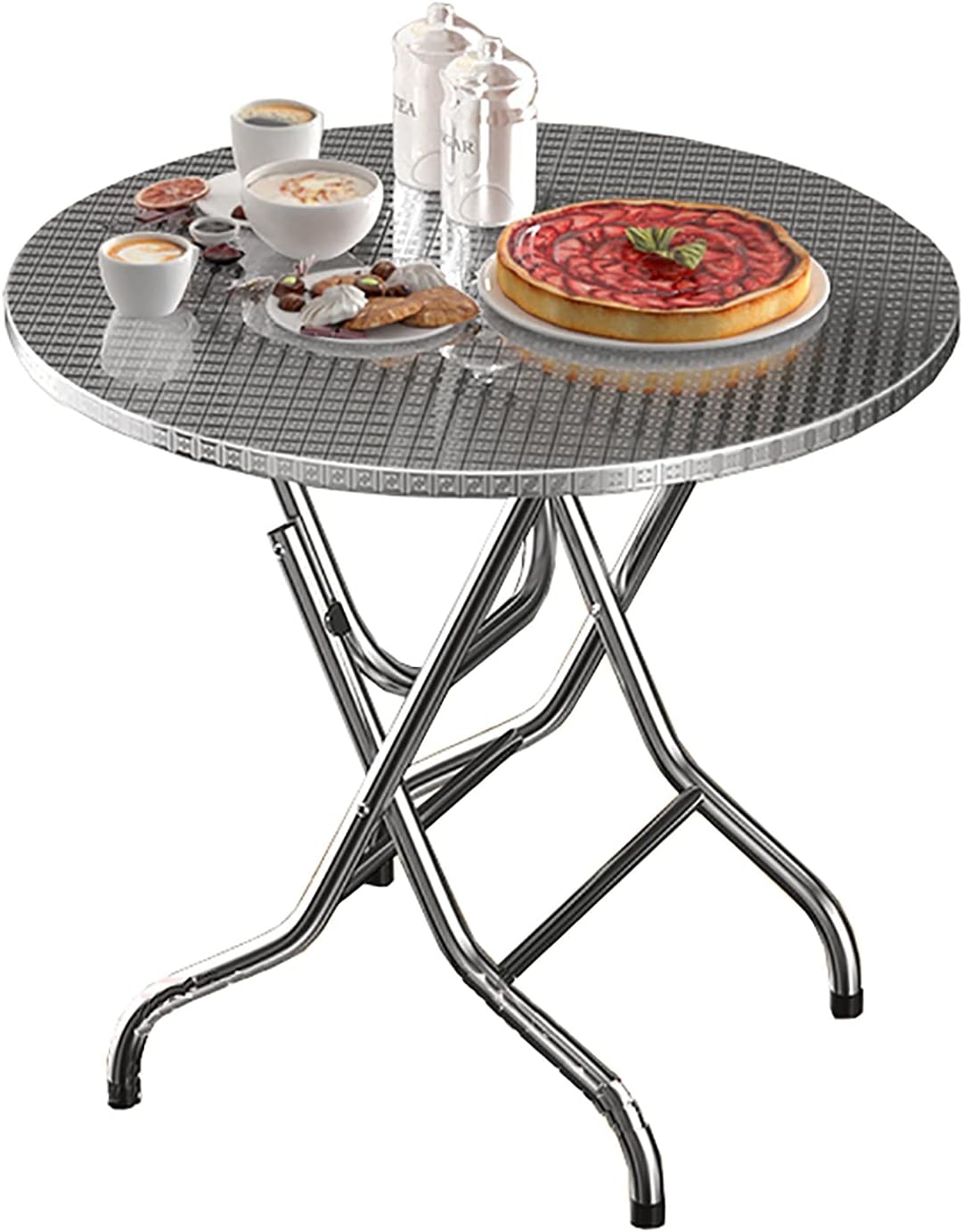 Folding Round Table, Household Stainless Steel Dining Table/Leisure Table/Negotiation Table, Outdoor Stall Picnic Table Φ60cm