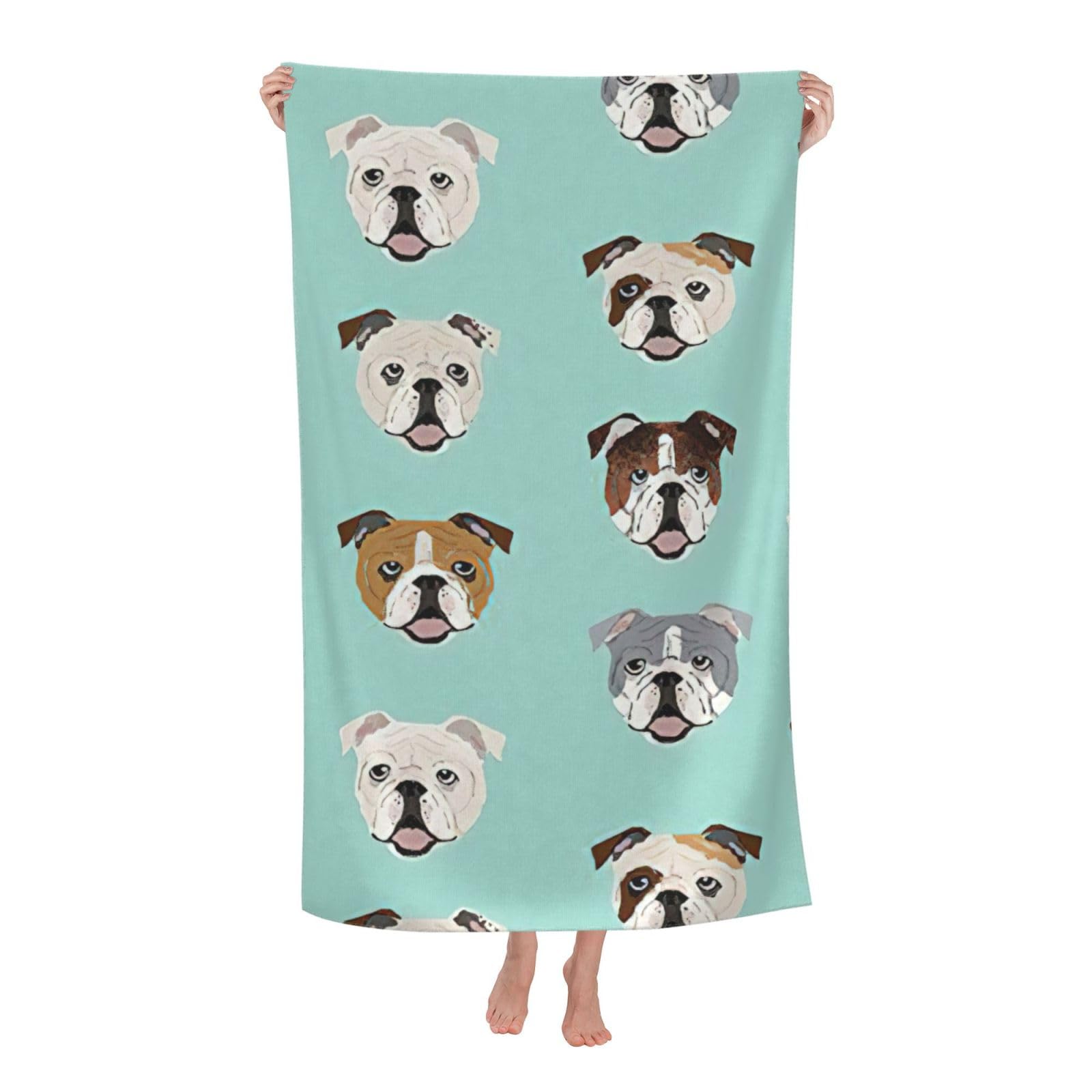 NImongt English Bulldog Faces Print Oversized Adult Beach Towel For Travel Weekend Getaways Festivals Camping Trips