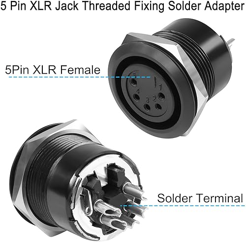 Miniatura 2 de QIANRENON Adaptador de soldadura de fijación con rosca XLR de 5 pines XLR hembra a terminal de soldadura, conector redondo de 5 polos XLR DMX Mount