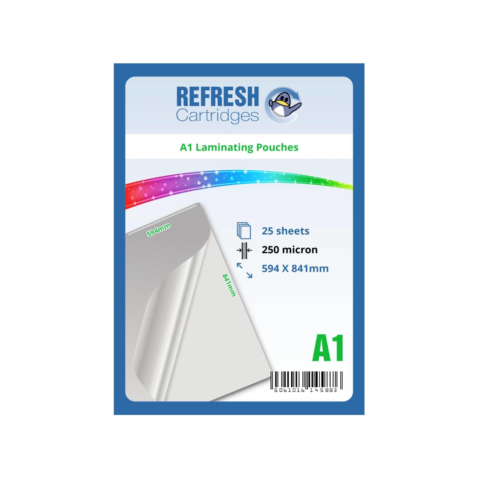 Refresh Cartridges Glossy Laminating Pouches A1 250 Micron Pack of 25 Sheets
