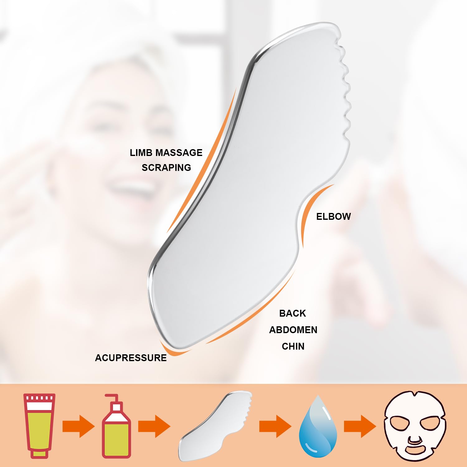 Stainless Steel Gua Sha Facial Tool, Smooth Standard Size Guasha Tool for Face with Gears with Velvet Bag Gua Sha Body Tool for Chin Elbows Limbs Back Abdomen Acupressure - Image 4