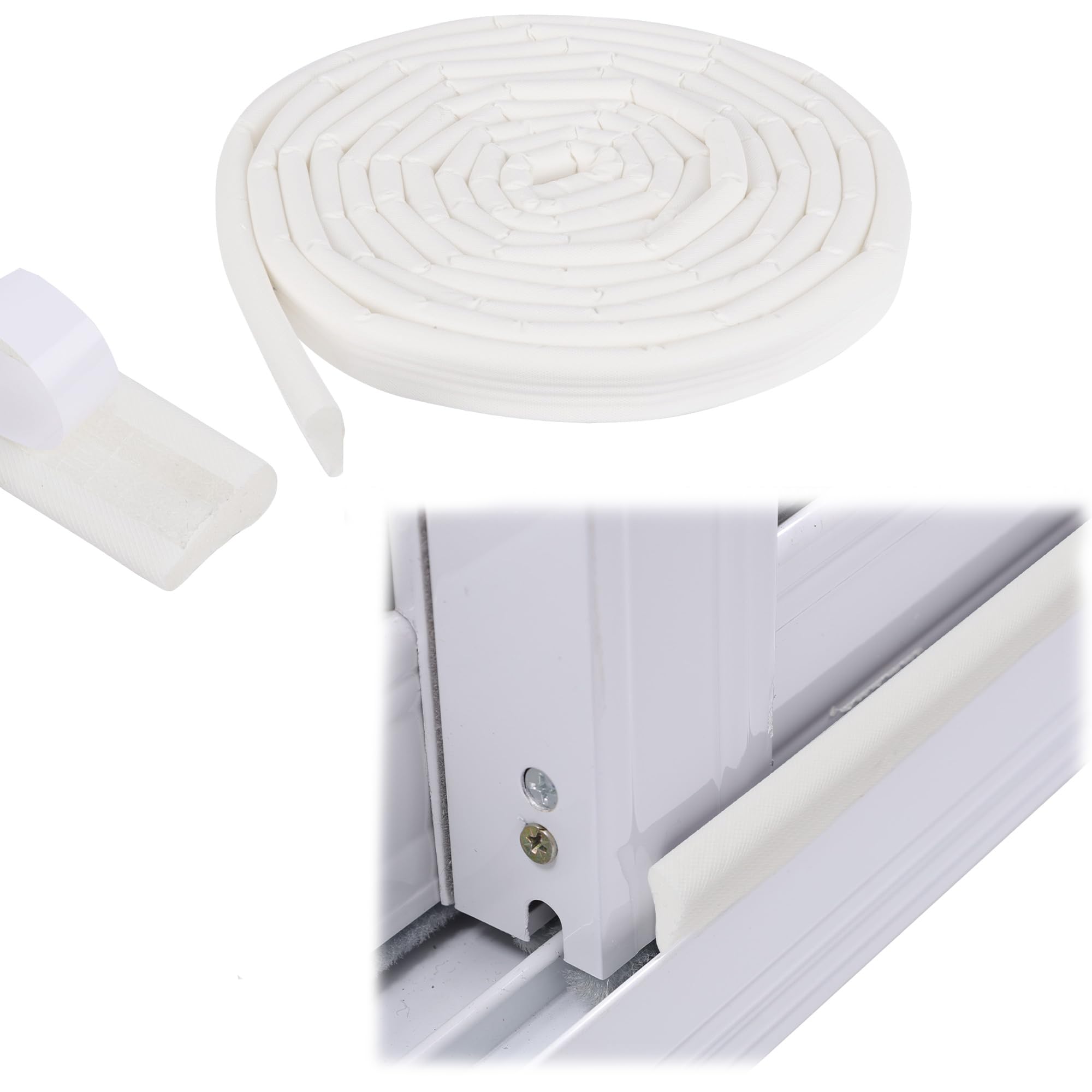 Window Draft Excluder, 5m Wedge Draft Excluder for Doors and Windows, White Self Adhesive Window Draft Stopper Soundproofing Foam Seal Strip for Windows, Doors (White, 5m)