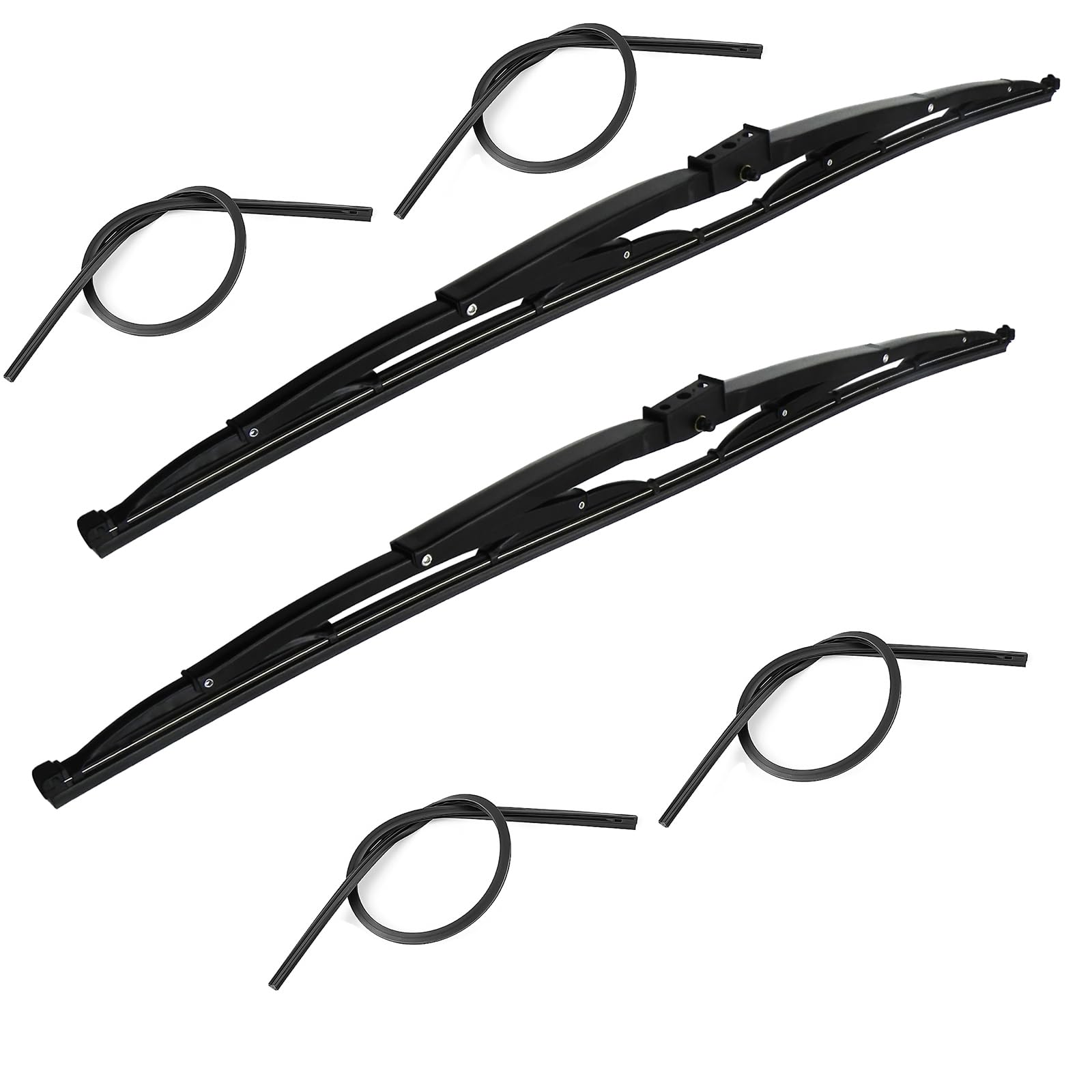 32" Heavy Duty Windshield Wiper Blade Pair with Wide Saddle Mount for Motorhome Recreational Vehicle RV and Bus with (Set of 2 Wipers and 4 Rubber Refills) 16.5mm