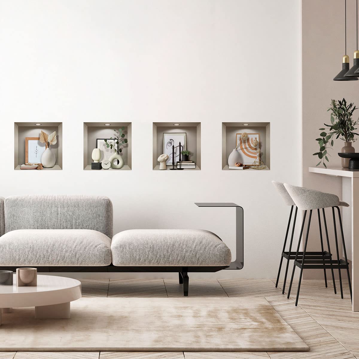 3D-Aufkleber, selbstklebend, 3D-Effekt, Vasen und Design-Objekte – Wandaufkleber für Schlafzimmer Erwachsene 3D – Dekoration Wohnzimmer – Wandaufkleber Schlafzimmer, 60 x 60 cm