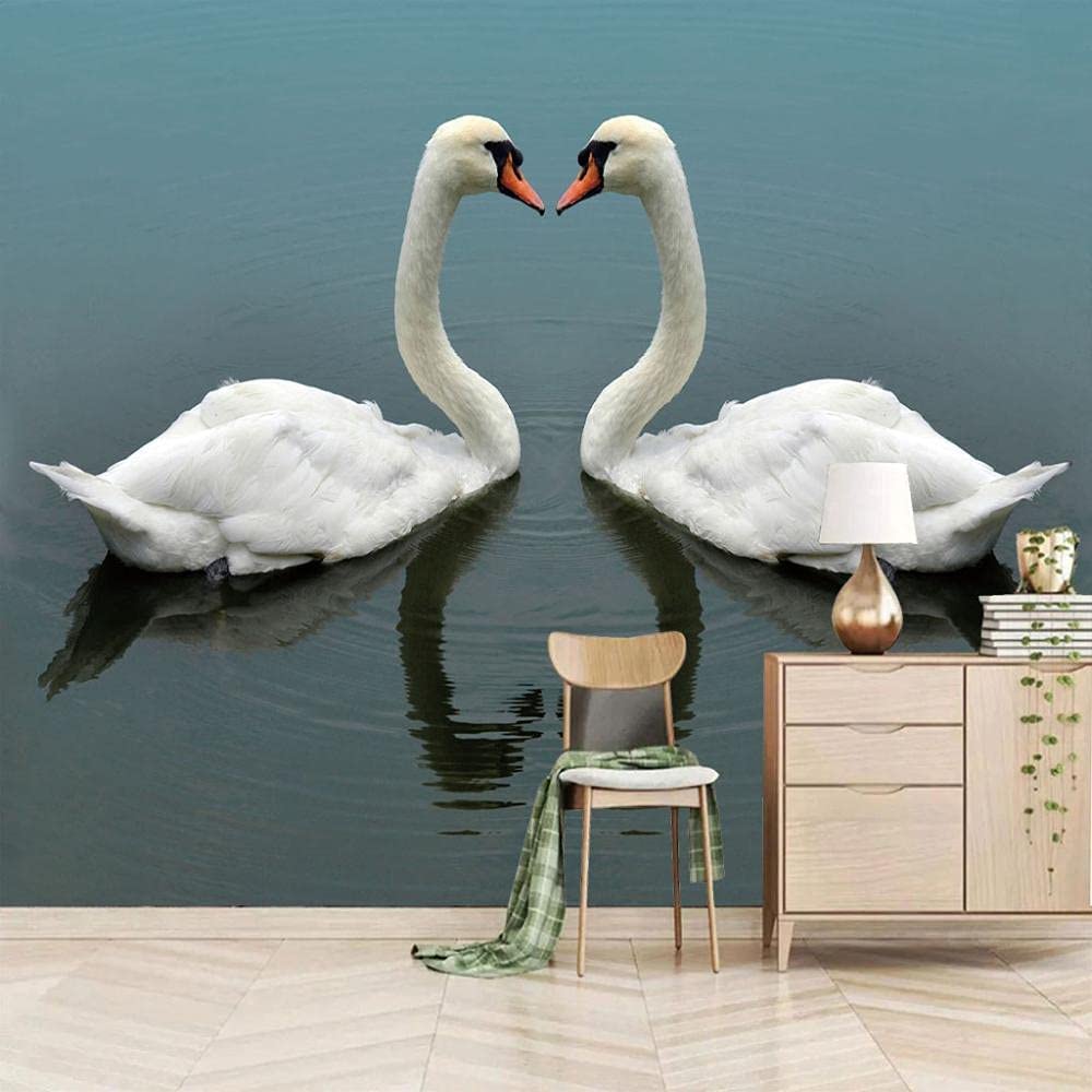 Papel Pintado Mural, 3D Pareja De Cisnes En El Lago Papel Pintado Autoadhesivo Peel And Stick Para Sala De Estar, Dormitorio, Tv, Fondo, Oficina, Restaurante, Habitación, Póst 400(ancho)x280(alto)cm