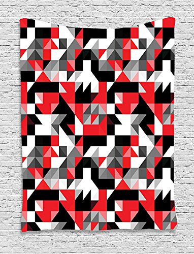 Ambesonne Abstract Tapestry, Abstract Geometric Half Triangles Squares Maze Inspired Image, Wall Hanging for Bedroom Living Room Dorm Decor, 60