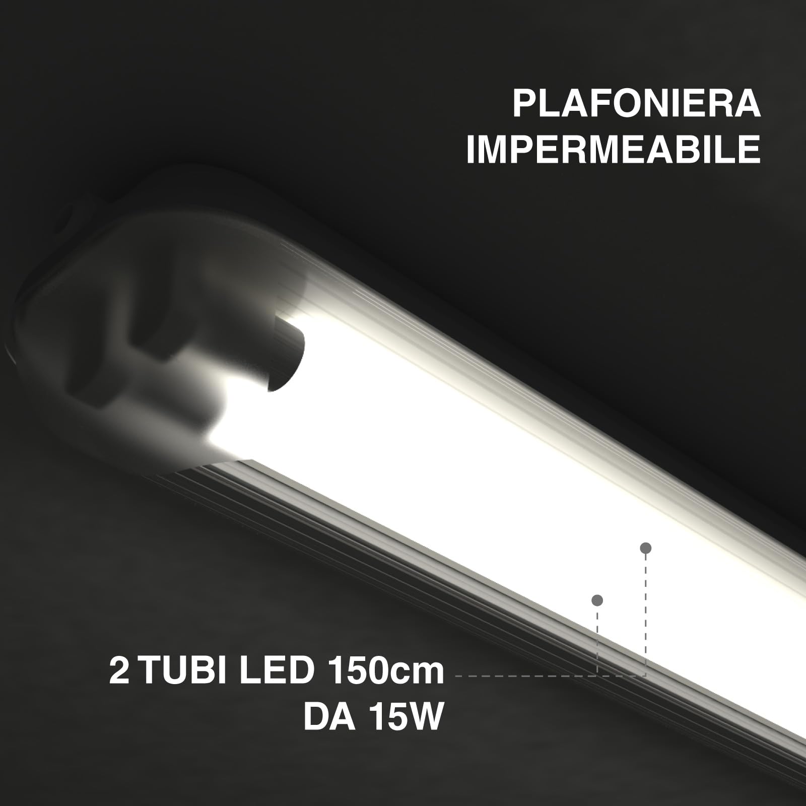 Eurocali Plafoniera LED 150 cm con 2 Tubi 30W 4800 lumen Professionale Impermeabile IP65 Doppio Neon LED T8 - Luce Bianco Naturale 4000K - Industriale - Sostituzione Neon