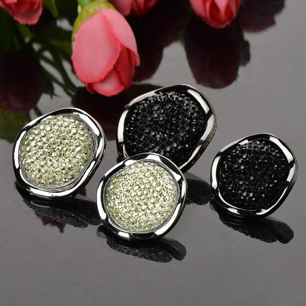 Mały i Ben Guziki, metalowe guziki 12 szt. Błyszczący okrągły guzik Falista krawędź Żywica Rhinestone Sew Crafting Guziki Czarny 25 mm (czarny, 30 mm)(White,30mm)