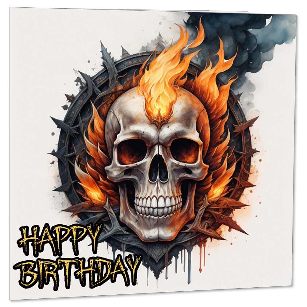 Biglietto di compleanno con teschio gotico Emo, giorno dei morti, bianco (busta inclusa) scheletro