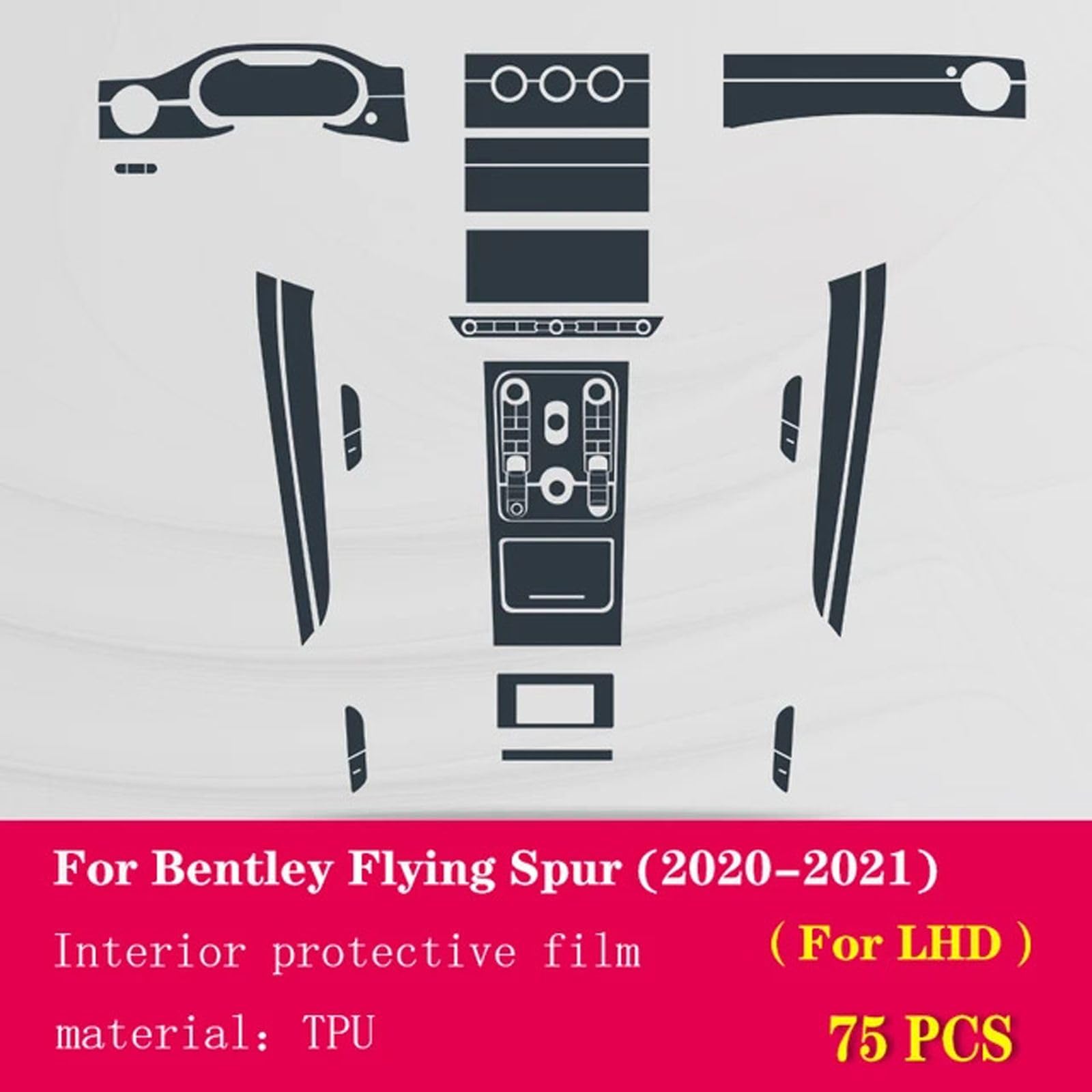 Wnętrze samochodu Folia ochronna na deskę fortepianową TPU przezroczysta samoprzylepna folia malarska, do Bentley Flying Spur 2020-2023
