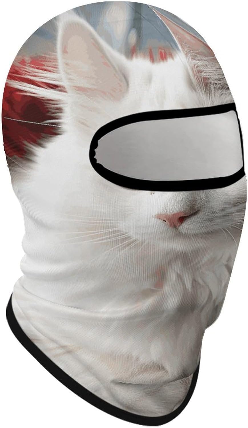 Balaclava Face Mask for Men Women Sun Protection Full Face Cover | Breathable Cute White Cat Full Face Mask Windproof Ski Mask Motorcycle Helmet Lining for Outdoor Sport Cycling