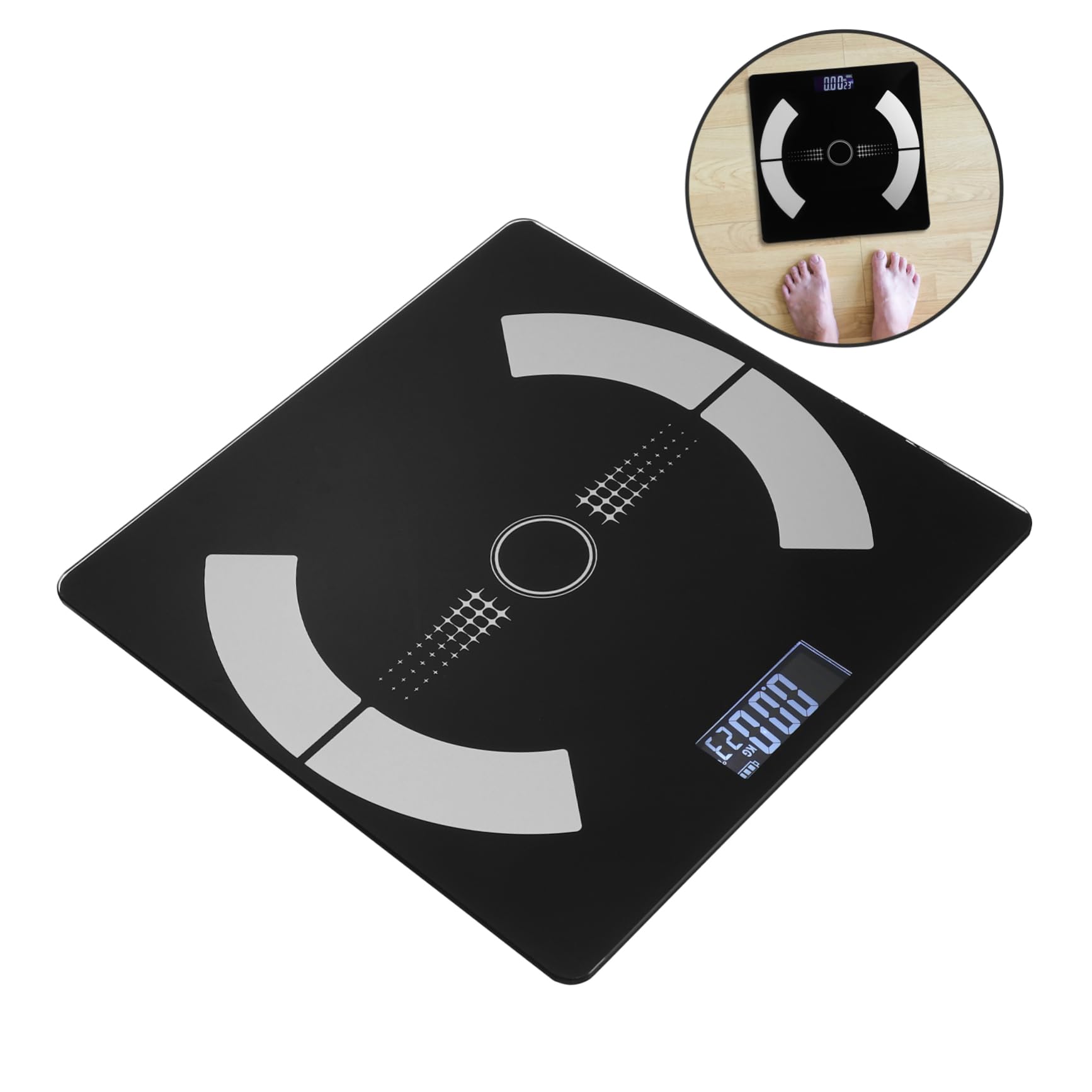 Báscula Digital para Peso y Grasa Corporal Negra de Vidrio | Carga Usb, Pantalla Digital de Lectura Clara, Uso Doméstico para Control de Salud y Fitness