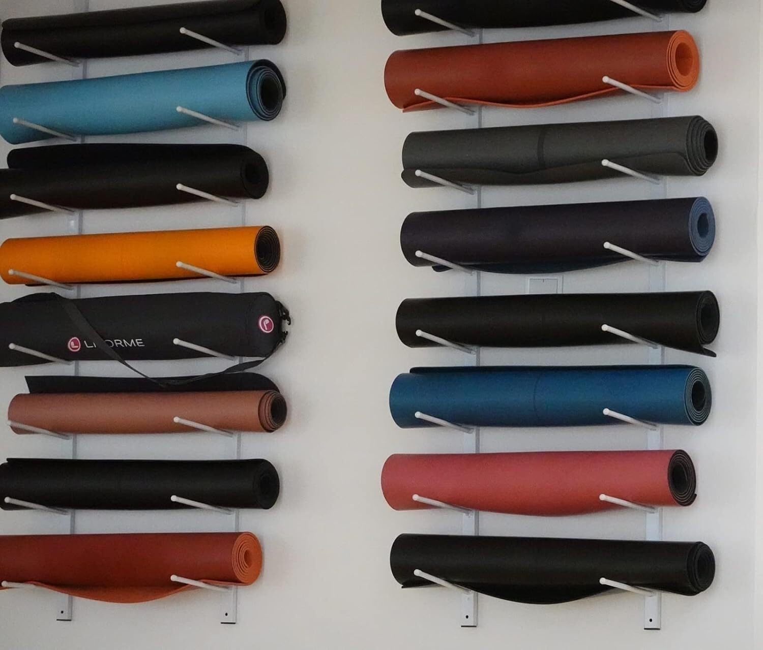 Wall Mount Yoga Mat & Foam Roller Storage Rack - 9 Tier Metal Holder for Home Gym, Space-Saving Yoga Mat Organizer, Durable Foam Roller Shelf (White)