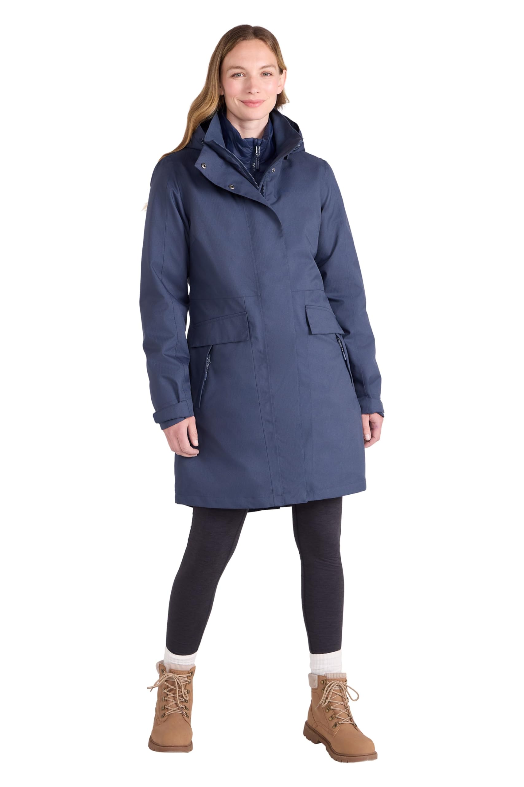 Mountain Warehouse Women's 'Rain On' Lightweight Full Zip Warm Padded 3 in 1 Waterproof Jacket in Blue | Size: 18