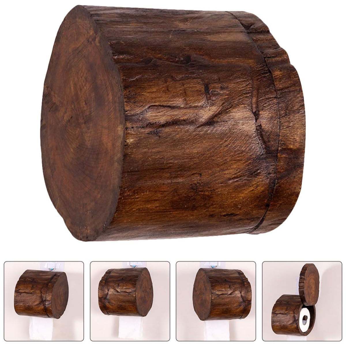 OUNONA Porta Rotolo Igienico in Legno Massello Stile Semplice e Creativo Bordi Lisci, Contenitore Pratico a Forma di Albero per Bagno in Appartamento