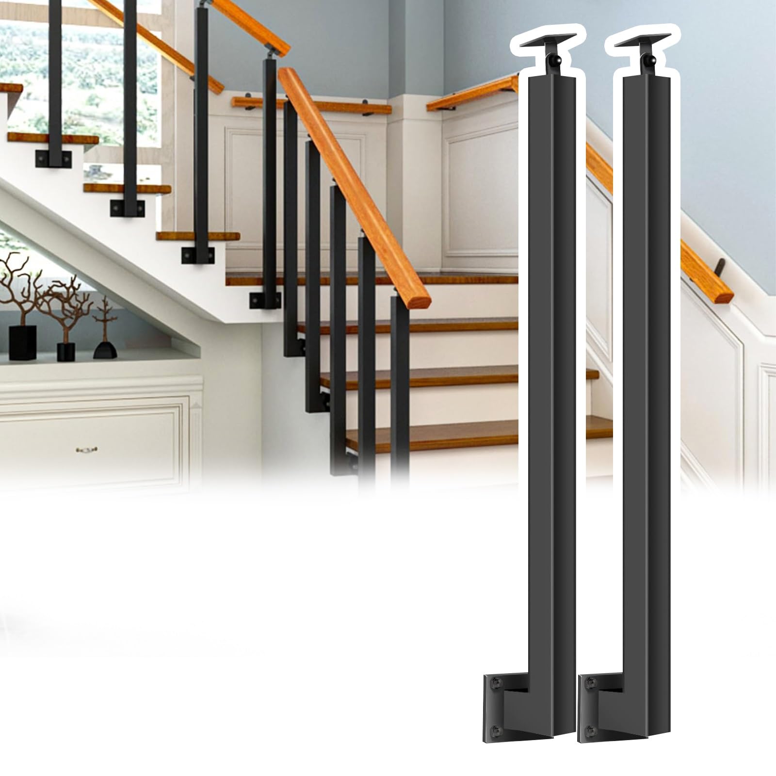 Balustres d'escalier latéraux noirs en métal pour garde-corps intérieur et porche de 90cm