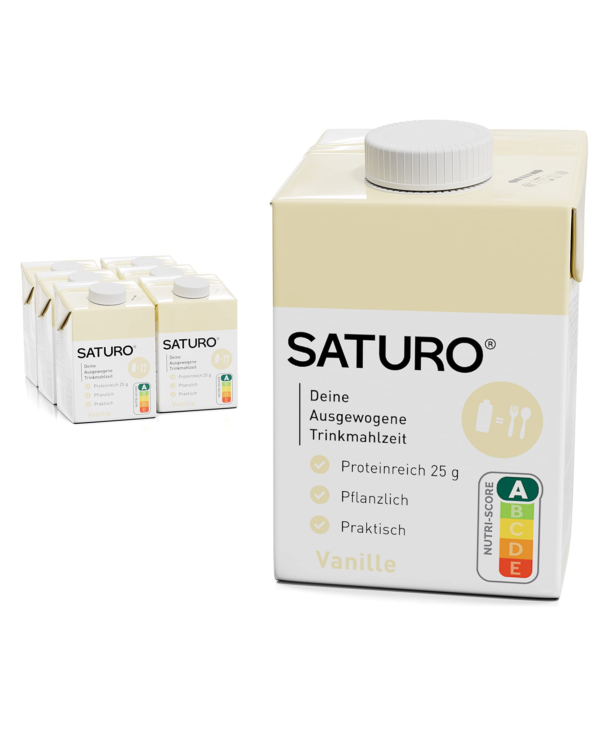 Saturo Pasto Sostitutivo Frullato Gusto Vanilla | 36 g di proteine & senza zucchero | 400 kcal | Vegano | Pasto Bevibile con Nutrienti Essenziali | Vaniglia | 12 x 400 ml