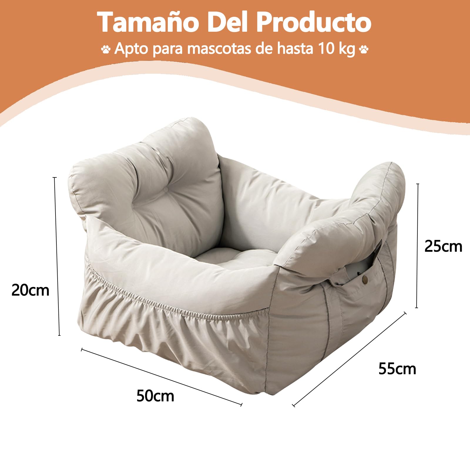 Galatée Asiento Elevador para Mascotas para El Coche, Asiento para Perros para El Coche, Bolsa para Perros con Cuerda De Tracción De Seguridad, Bolso para Mascotas con Bolsillos Grandes(Gris) — view 6