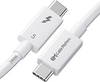 Cable Matters [Certificado Intel] Cable Thunderbolt 5 de 80 Gbps con aumento de ancho de banda de hasta 120 Gbps y carga de 240 W, 1 m, compatible con Thunderbolt 4, USB4 y USB C, color blanco