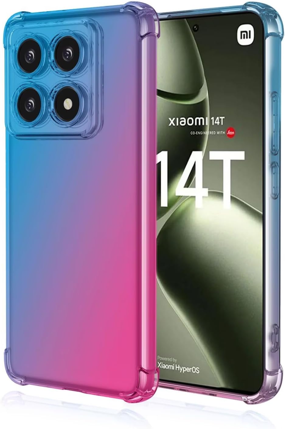 EASSGU TPU Silicone Mobile Phone Case for Xiaomi MI 14T 6.67 Inches Transparent Gradient Case Anti Drop and Anti-Scratch Protective Case - Blue Pink