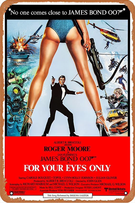 Vintage Metal Tin Sign Retro Metal Sign For Your Eyes Only 1981 James Bond Reprint - 007 Home Decor in Poster Print or Canvas Art Home Bar Pub Garage Decor Gifts Home Wall Art Decoration Retro tin