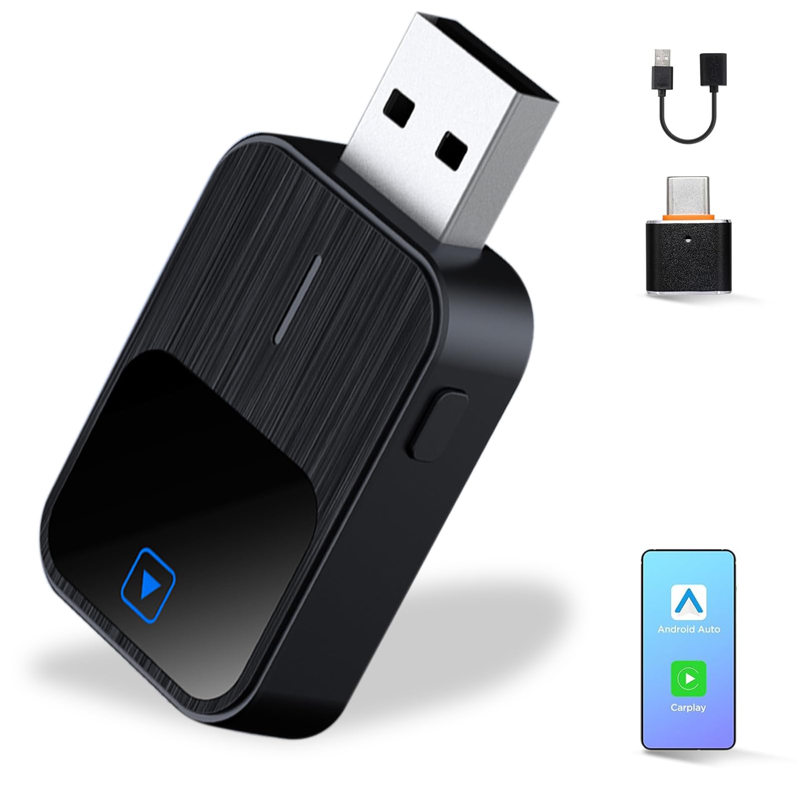 CarPlay Wireless Adapter 2025 Upgrade CarPlay Dongle,Adapter 2 in 1 CarPlay & Android Auto Converts Wired to Wireless per iPhone, Plug and Play Adapter Compatible with iPhone iOS 10+/Android11+