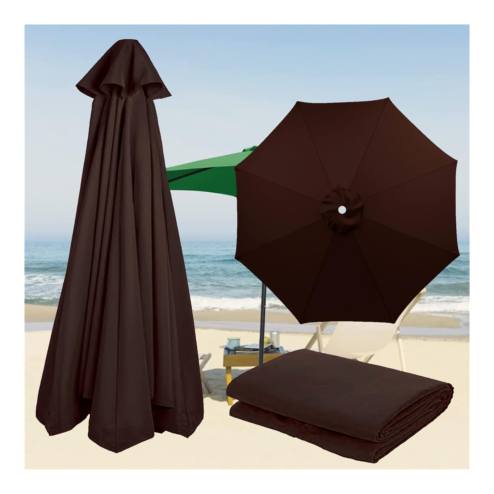 Kdqrmvv Brown 3.5M Cantilever Parasol Canopy Replacement 8 Ribs