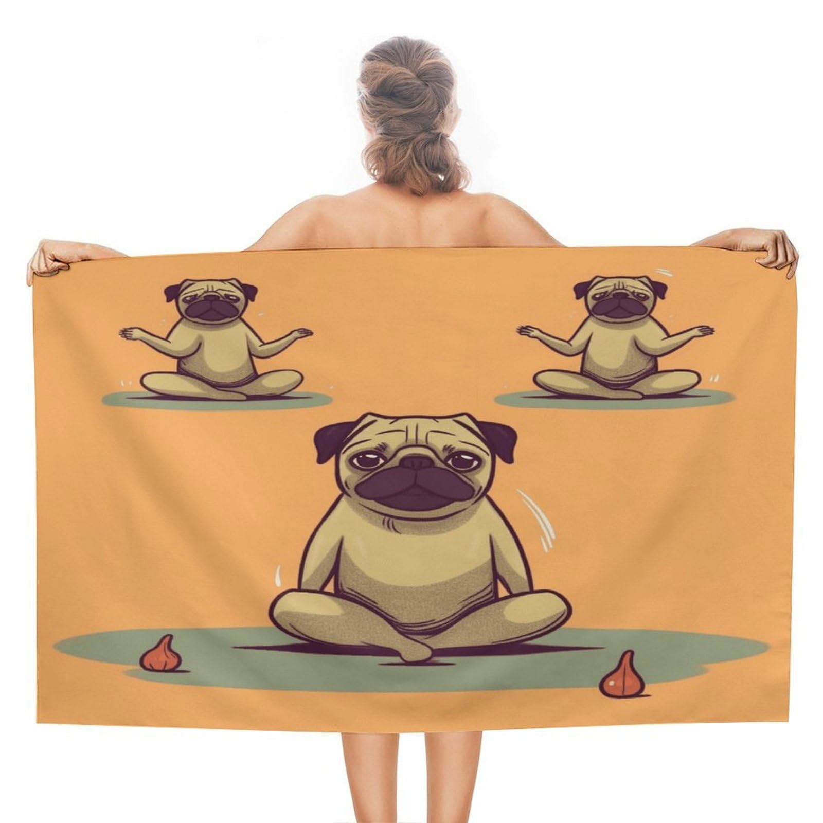 VstaDank Yoga Pug Beach Towel 51x31 Inch Oversized Soft Bath Towel Luxury Plush Thick Hotel Swim Pool Towels Super Quick Dry Travel Towels for Camping Gym Sports Yoga