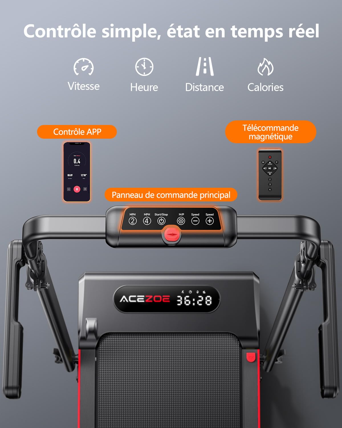 Acezoe Tapis de Marche Pliable avec Tablette, Tapis de Course | Inclinable 10% et Vitesse 12 km/h, Walking Pad Moteur 2.5 HP, Écran LED, Télécommande, 136KG pour Maison/Bureau