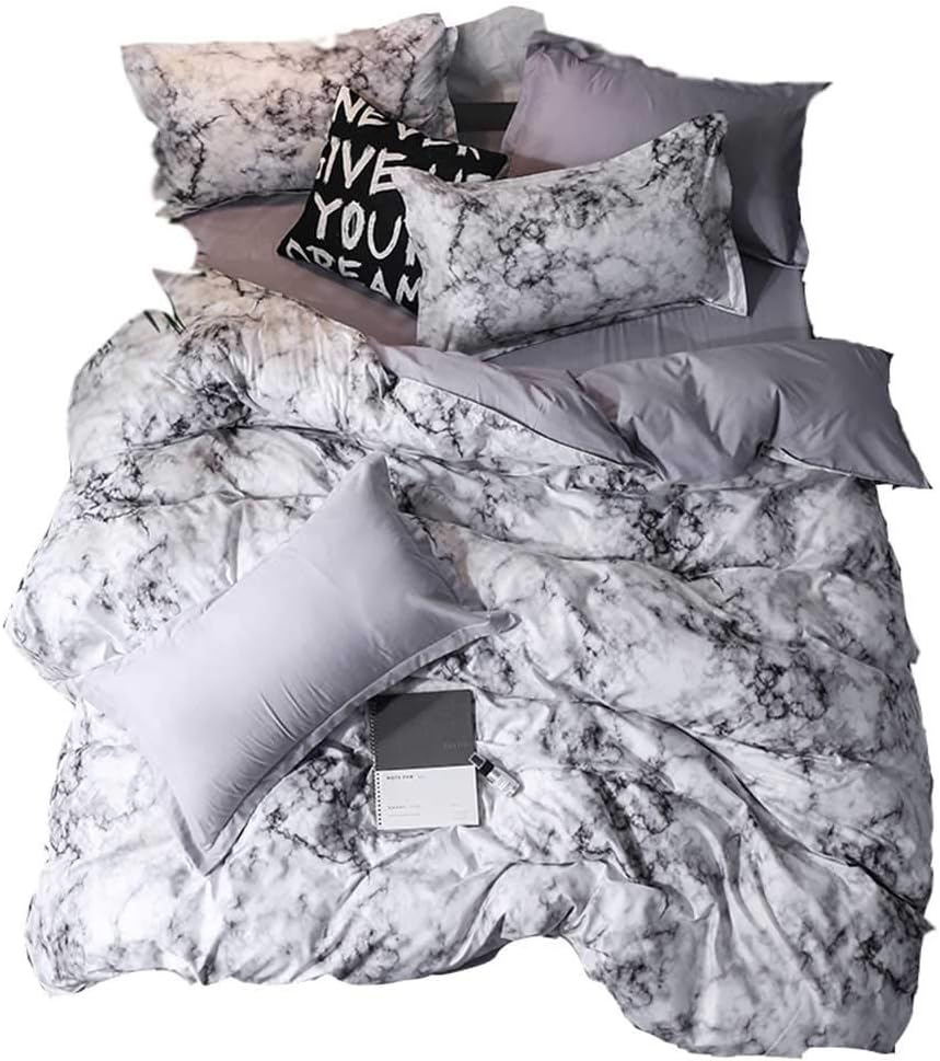 YOMIMAX 3PCS Bedding Set 3D Marble Bedding Set Black and White Soft Quilt Cover Printed Bedding Sets(Queen,3Pcs)