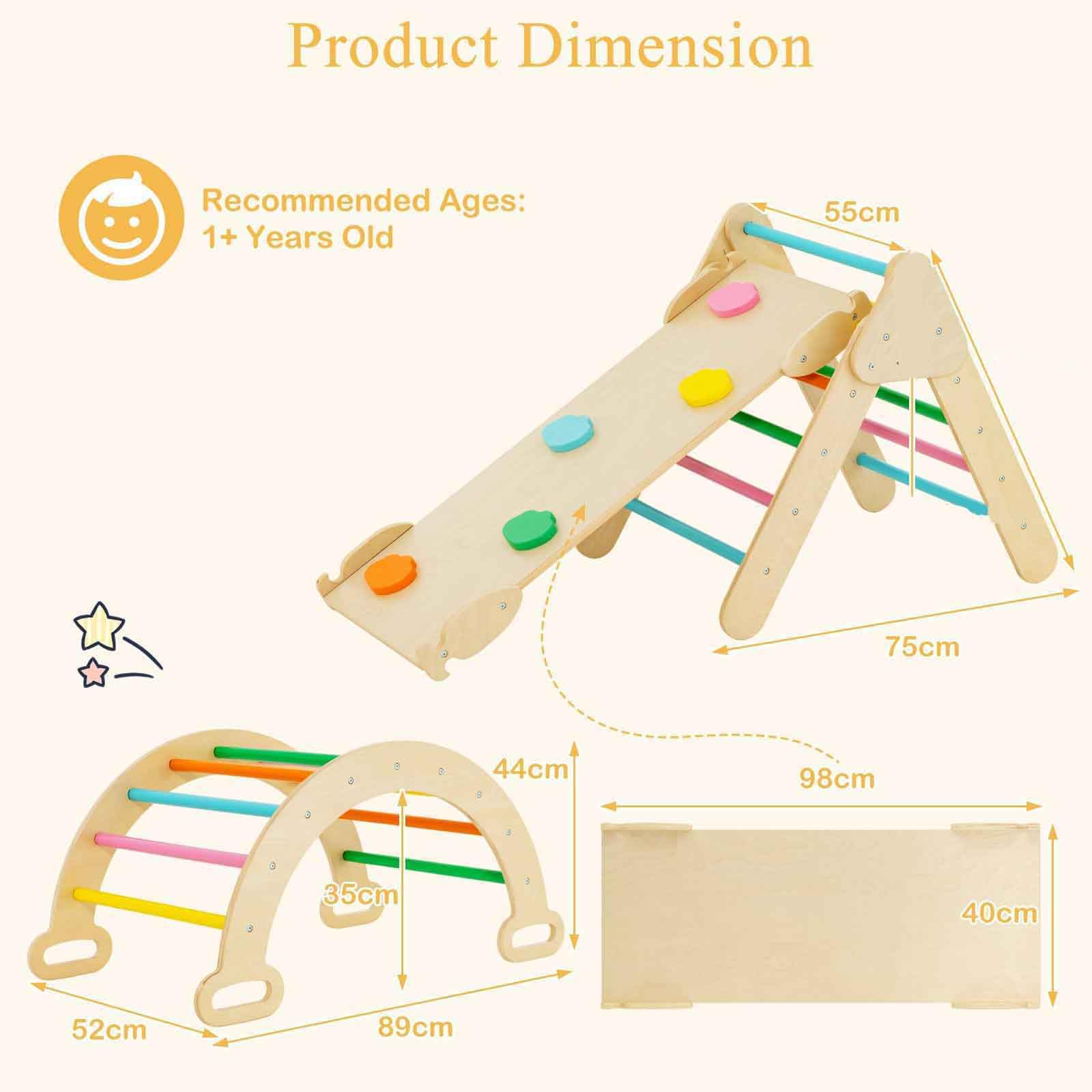 HOMASIS Triángulo de Escalada Multiusos 3 en 1 para niños, Juguetes Montessori con Tobogán Rampa Arco, Juego de Escalada con Slide Aprendizaje para Guardería Casa, para niños de 1+ año (Multicolor)
