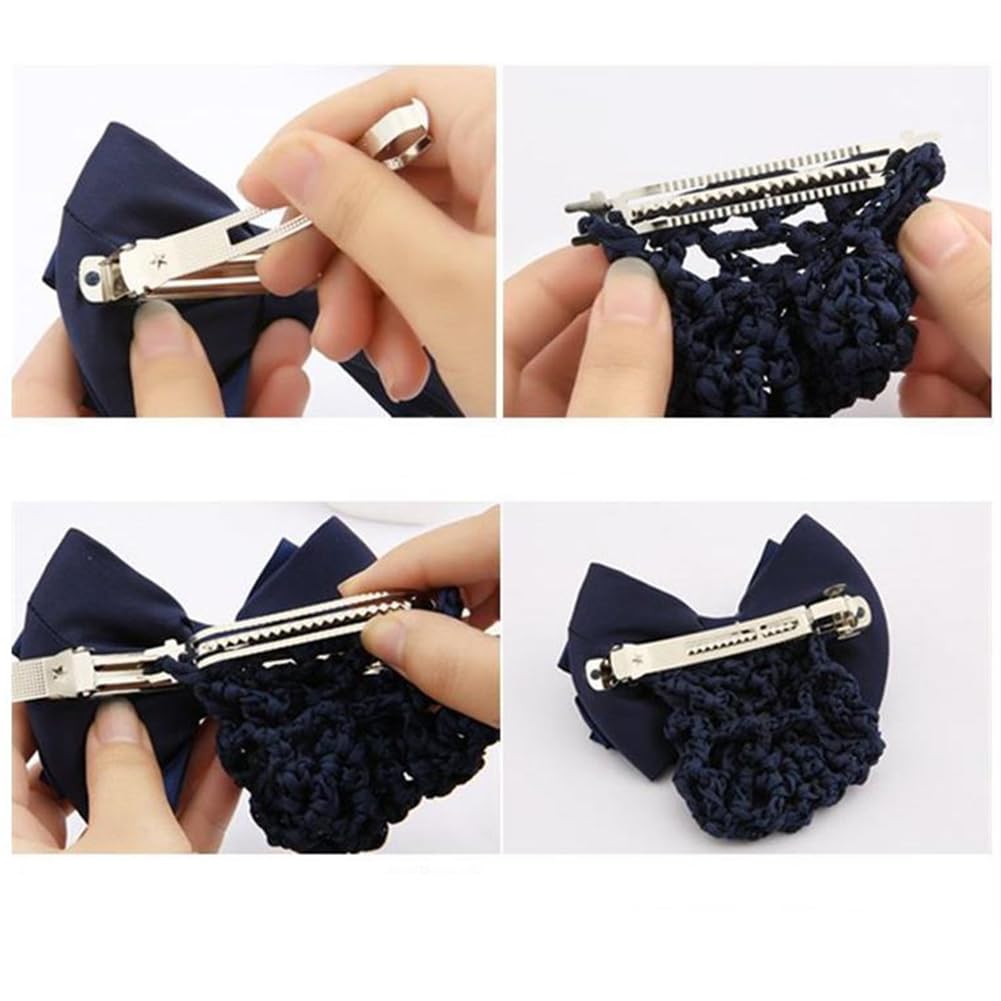 3PCS Bowknot Snood Net Hair Clip Bun Cover Satin Bow Elastic Mesh Barrette Invisible Ballet Hair Nets Women Working Styling Accessories for Stewardess Banks Hotels Restaurant Staff(Black) - Image 4