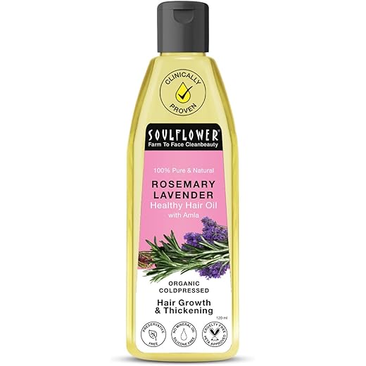 Soulflower Rosemary Lavender Hair Oil For Healthy Hair, Scalp Nourishment, Hair Growth - 100% Pure & Natural Undiluted Cold Pressed Oil, 120Ml