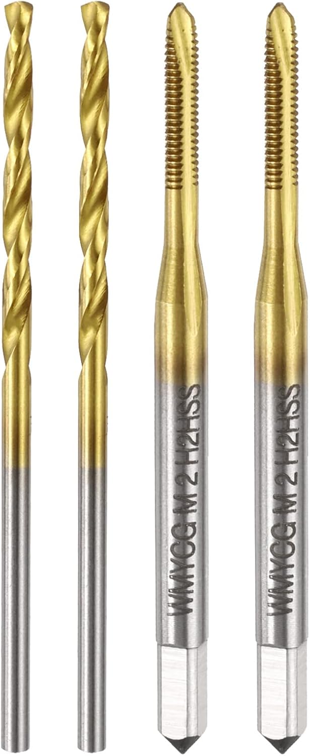 uxcell Metric Tap & Drill Bit Set, 2pcs M4 x 0.7 Spiral Point Thread Taps and 2pcs 3.3mm Twist Drill Bits, Titanium Coated HSS6542 Screw Tapping Threading Tools