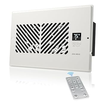 Register Booster Fan Fits 6 x10  Register Holes, Smart Vent Booster Fan with Thermostat Control & Remote Control, 10-Speed Control Heating Cooling AC Vent Fan White