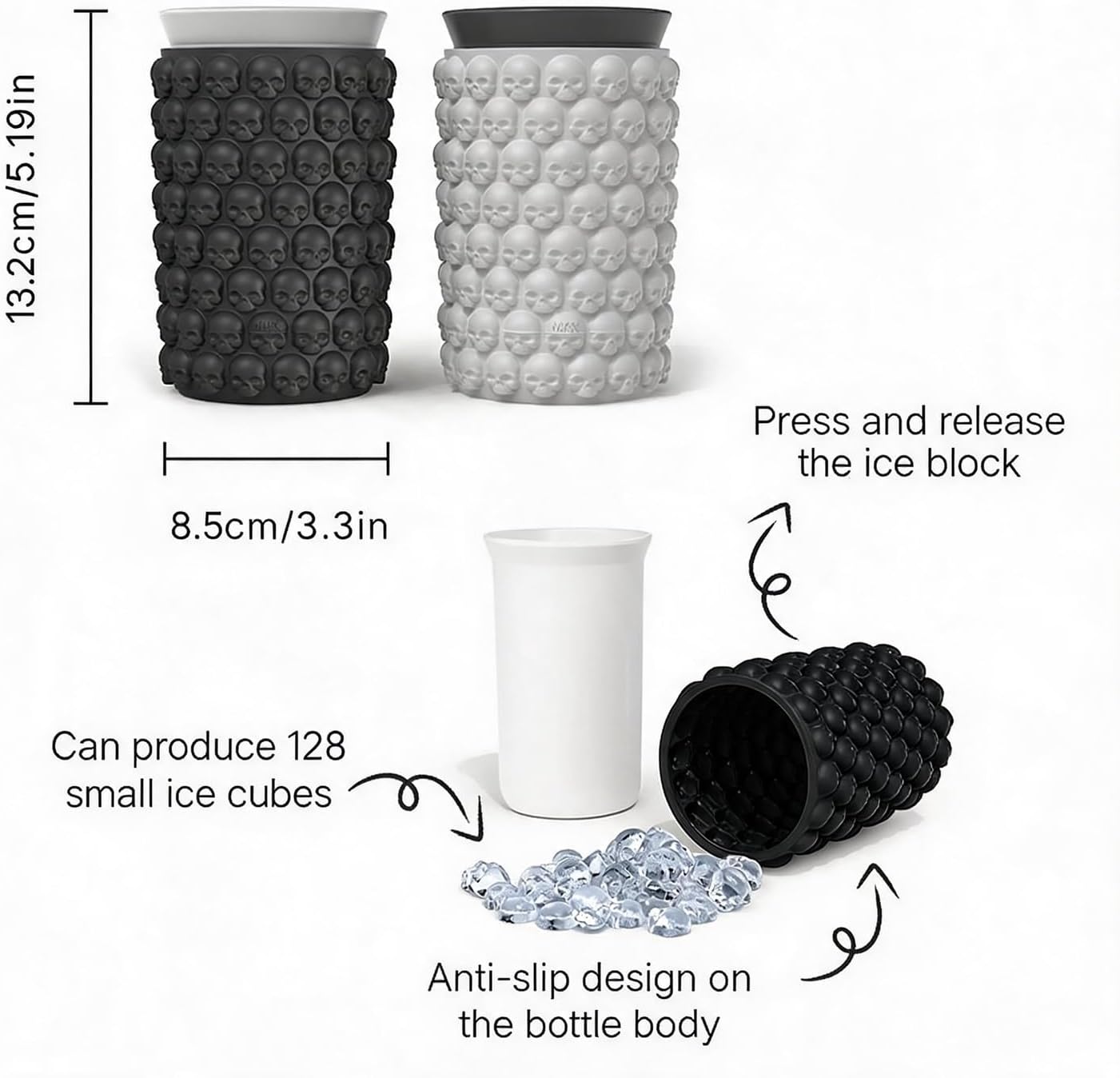 2-in-1 Silicone Skull Ice Mold Cup,for Party,Halloween,Home BPA-Free(black)