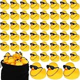 Jerify 48 Pcs Mini Rubber Ducks with Sunglasses Small Rubber Ducks in Bulk with Gold Chain Floating Bathtub Toys for Baby Shower Cruise Birthday Party Favors Christmas Valentine Gifts