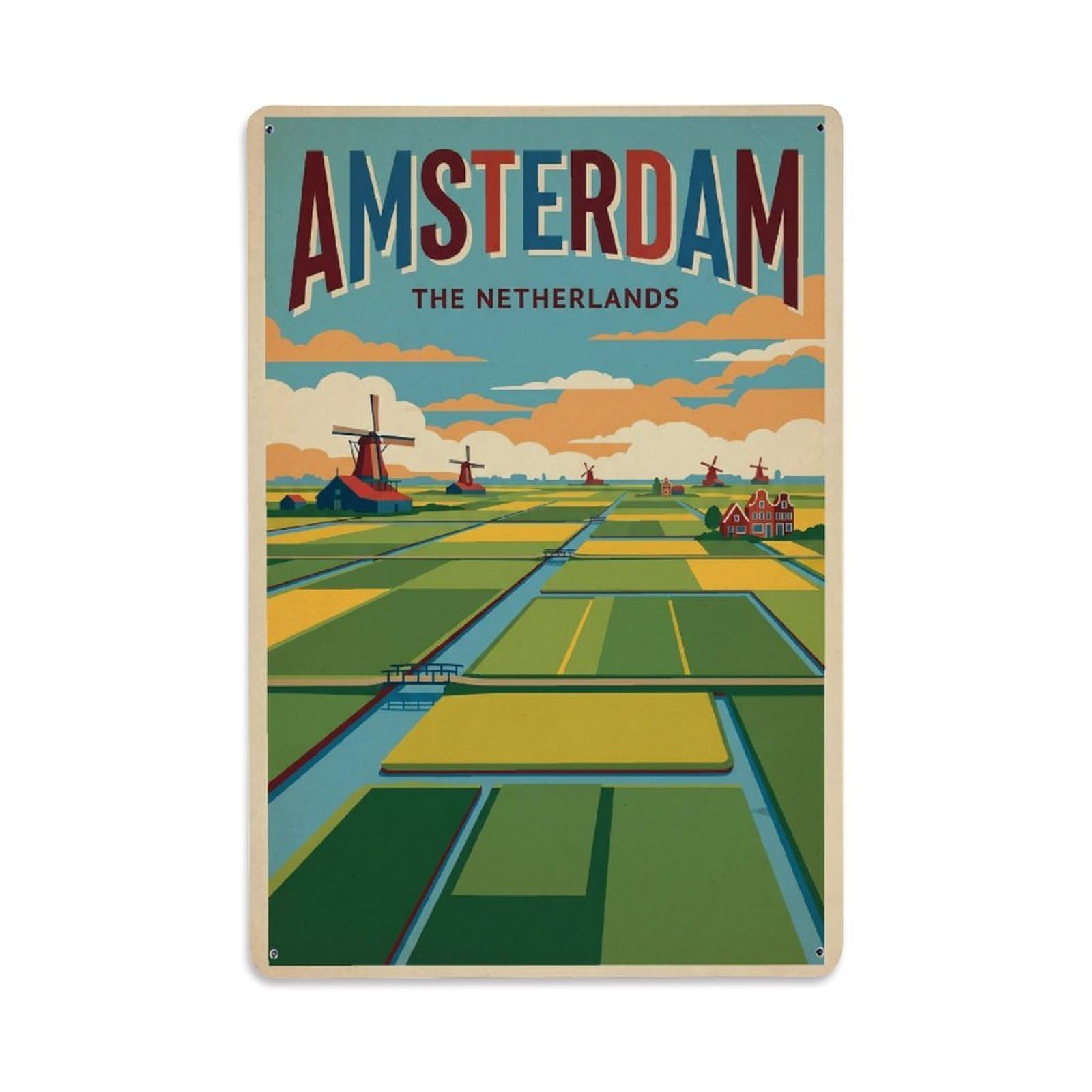 Okngb Style Polder Landscape Classic Countryside Amsterdam Travel Metal Tin Sign Plaque Wall Decor For Cafe, Man Cave, Club Bar, Office, Home Garden Round Metal Poster 8X12inch