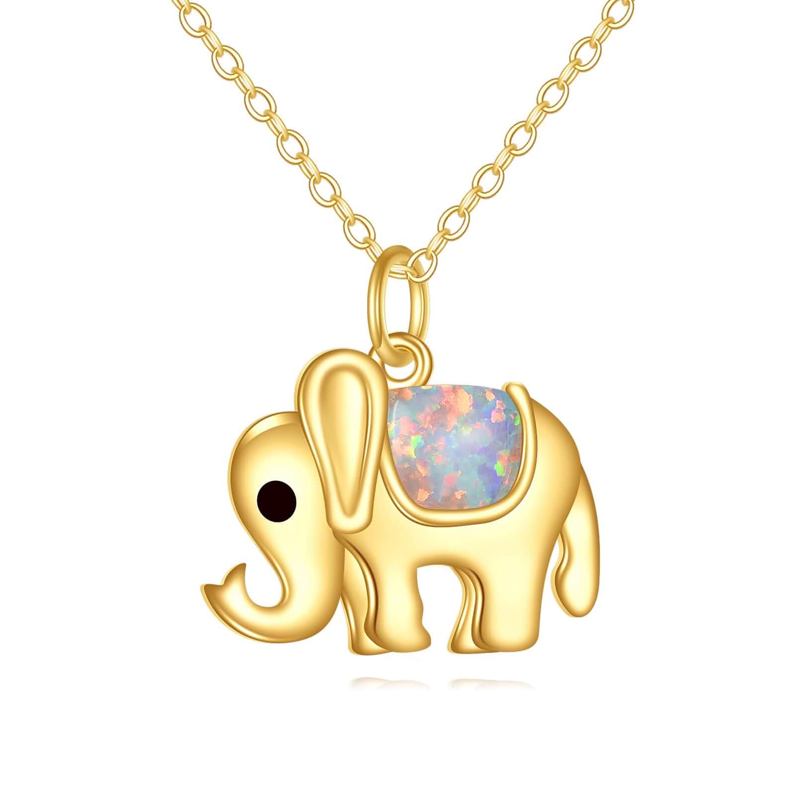 ELFRONT 14K Gold Butterfly Elephant Pendant Necklace 14K Solid Yellow Gold Opal Jewelry Gifts for Women
