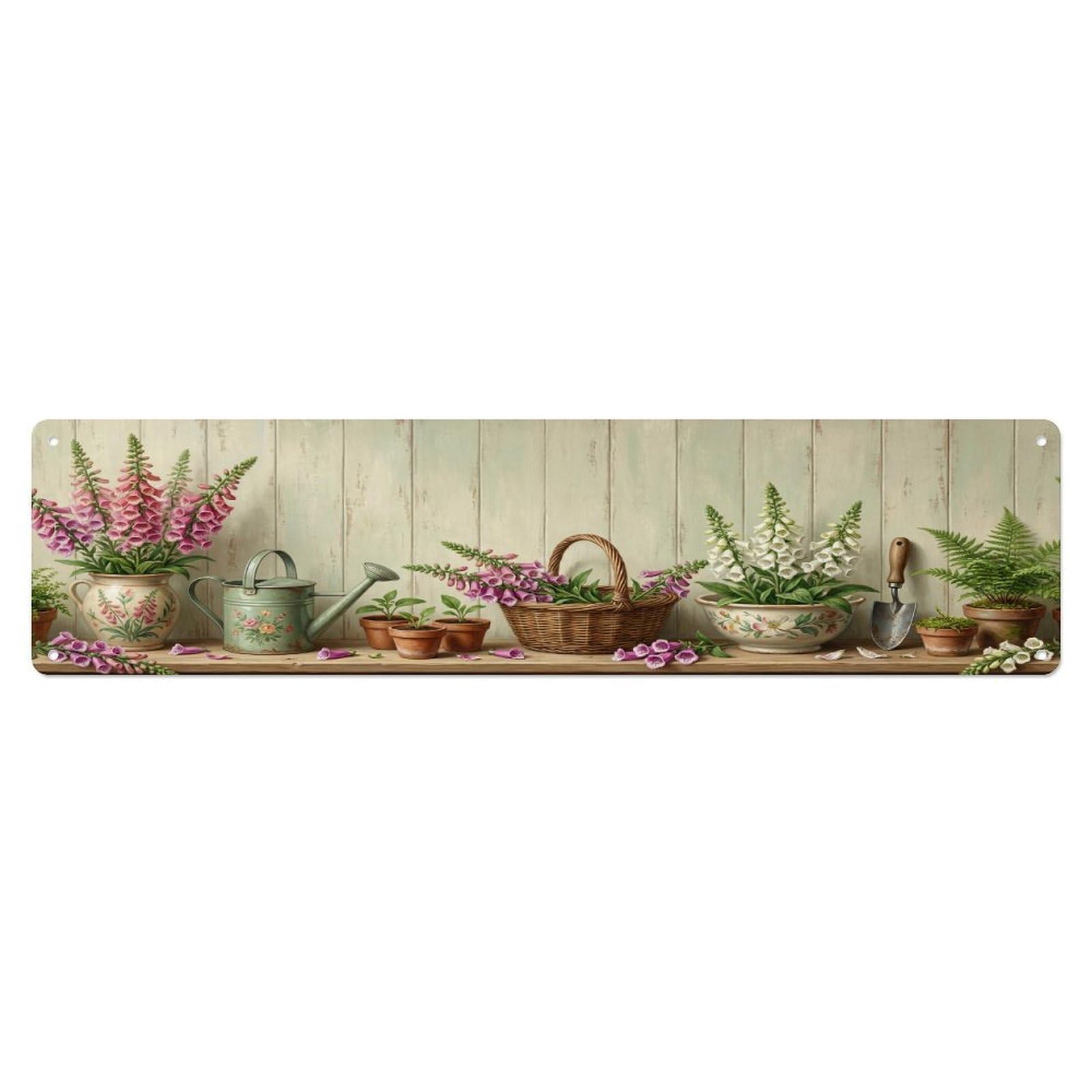 Floral Garden Tools Foxglove Ceramic Pattern Print Metal Tin Sign