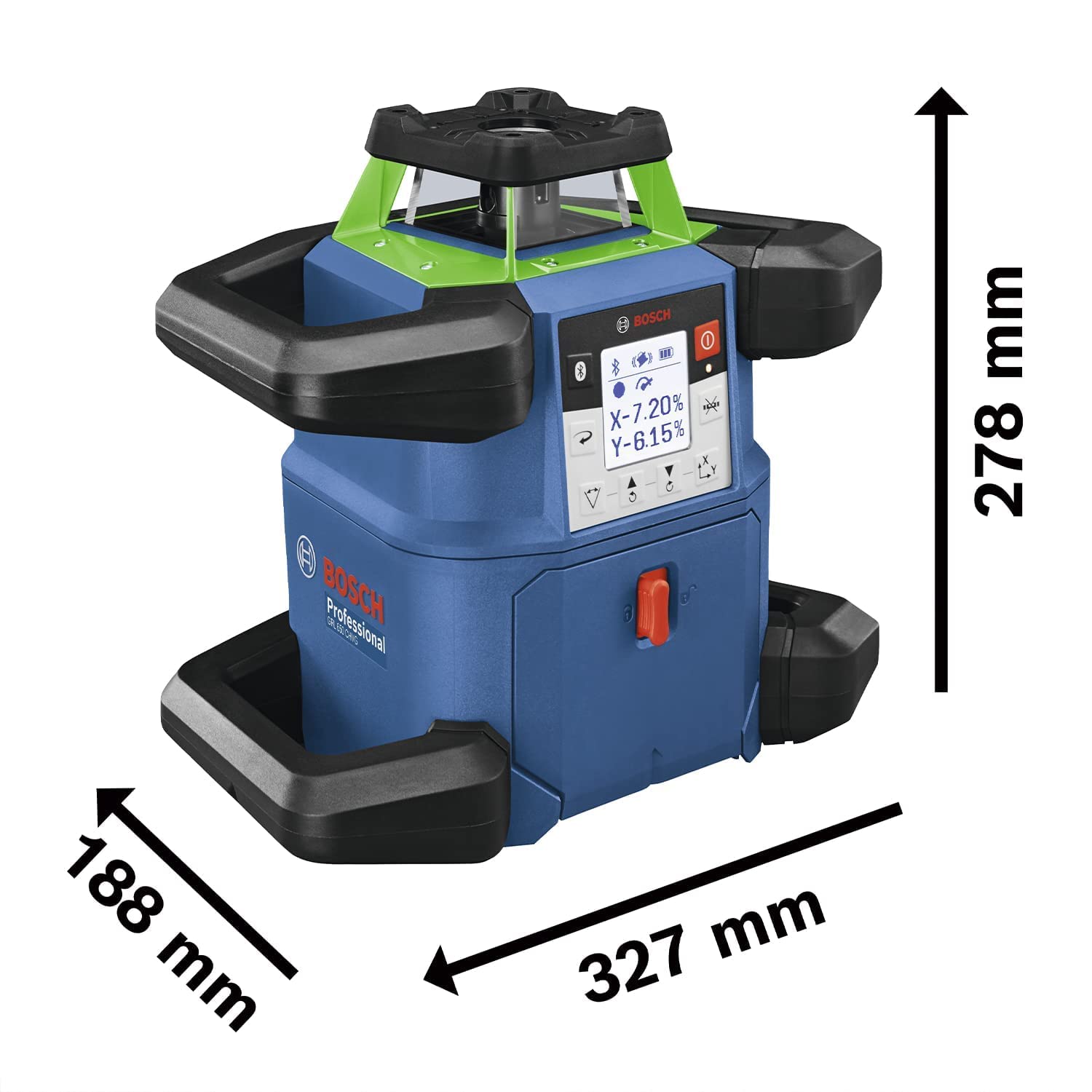 Bosch Professional Nivel láser giratorio sistema de 18V GRL 650 CHVG (láser verde, nivelación exterior, 1 batería 18 V 4,0 Ah + cargador, función aplicación, alcance: 650 m, en maletín de transporte)