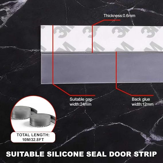 Updated Weather Silicone Stripping Seal, 2Pcs 10M/33ft Draft Excluder Tape Insulation, Sealing Strip Sticker for Gaps of House, Glass Shower, Window & Door, Weatherproof Soundproof Insect Proof(Gray)