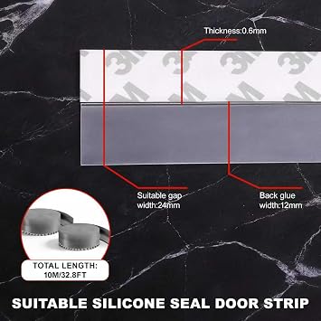 Updated Weather Silicone Stripping Seal, 2Pcs 10M/33ft Draft Excluder Tape Insulation, Sealing Strip Sticker for Gaps of House, Glass Shower, Window & Door, Weatherproof Soundproof Insect Proof(Gray)
