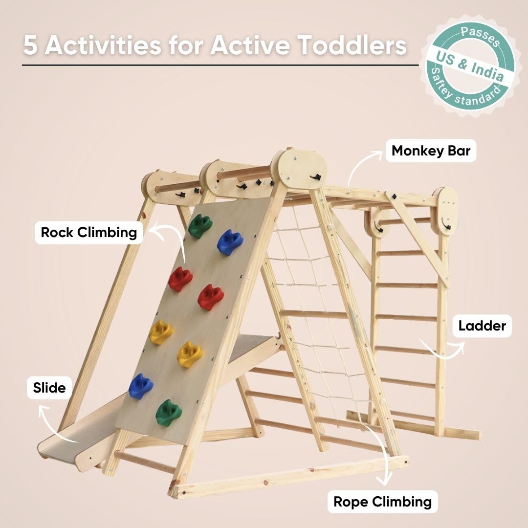 Curious Cub Foldable Jungle Gym for Kids Indoor | Jungle Gym for Kids with Slide,Net Climbing,Rock Climbing, Hanging Bars & Ladder | 5 in 1 Kid Home Play Set | Montessori Toys 1.5 to 7 Years - Image 2 thumbnail